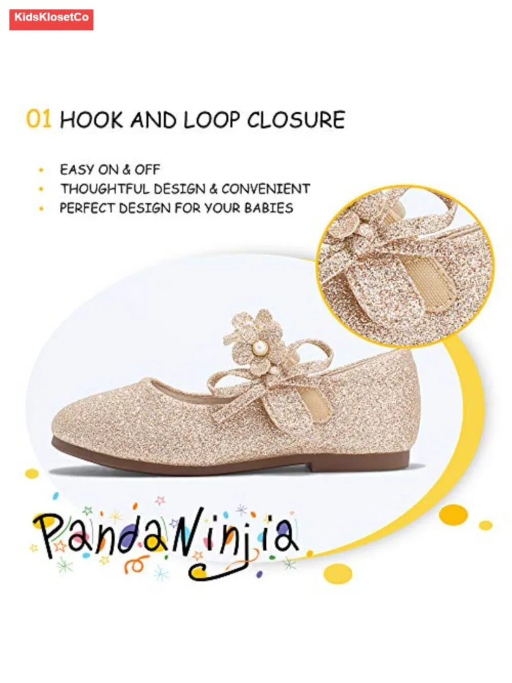 Girls Mary Jane Ballet Flats with Pearls, Hook Loop Closure, Non-Slip, Flower